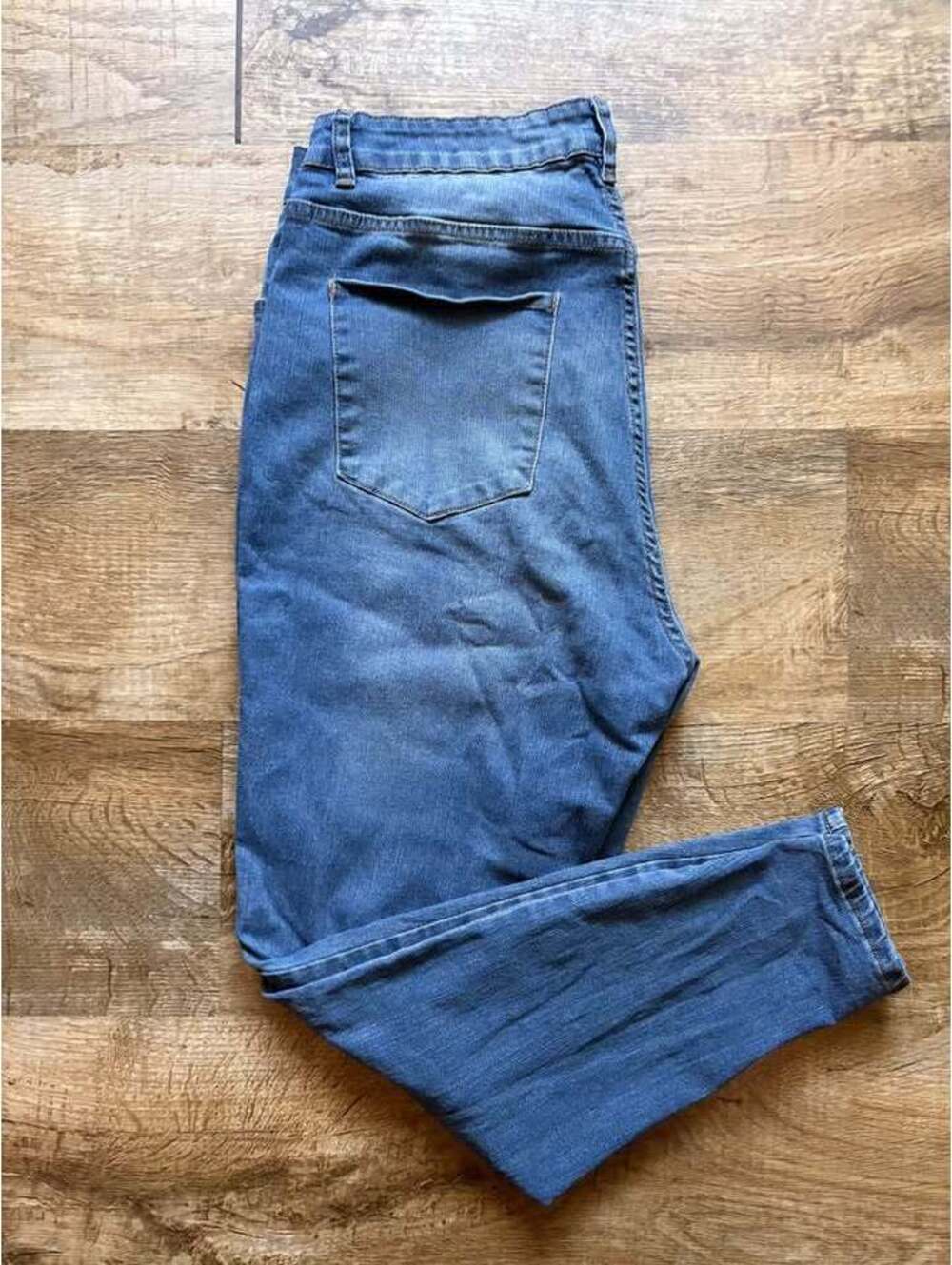 SHEIN CURVE 2XL Blue High-Waisted Distressed Ripped Skinny Jeans